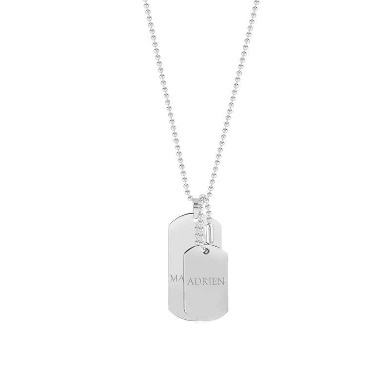 Collier acier maille boule 2 plaques 50 cm