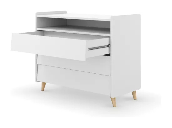 Commode 3 tiroirs bois massif bois et blanc PETER