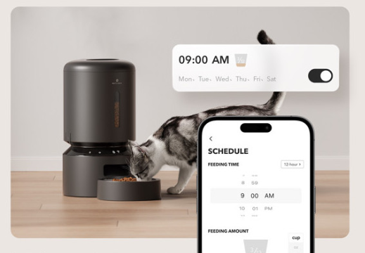 (5L) Granary WiFi Feeder Automatischer Haustier Futter Spender inkl. Sprachaufzeichnung / App Steuerung iOS/Android (PL-AF103-94B) - Schwarz