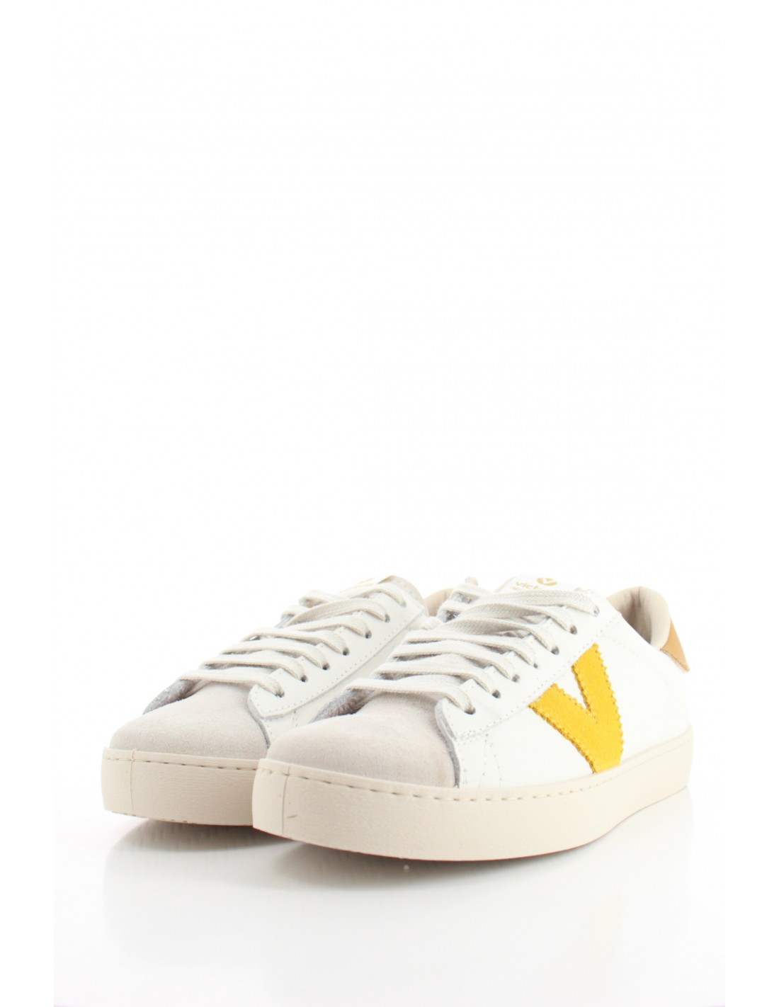 victoria Baskets de ville Femme Berlin Piel & Serraje Cuir Blanc/Jaune