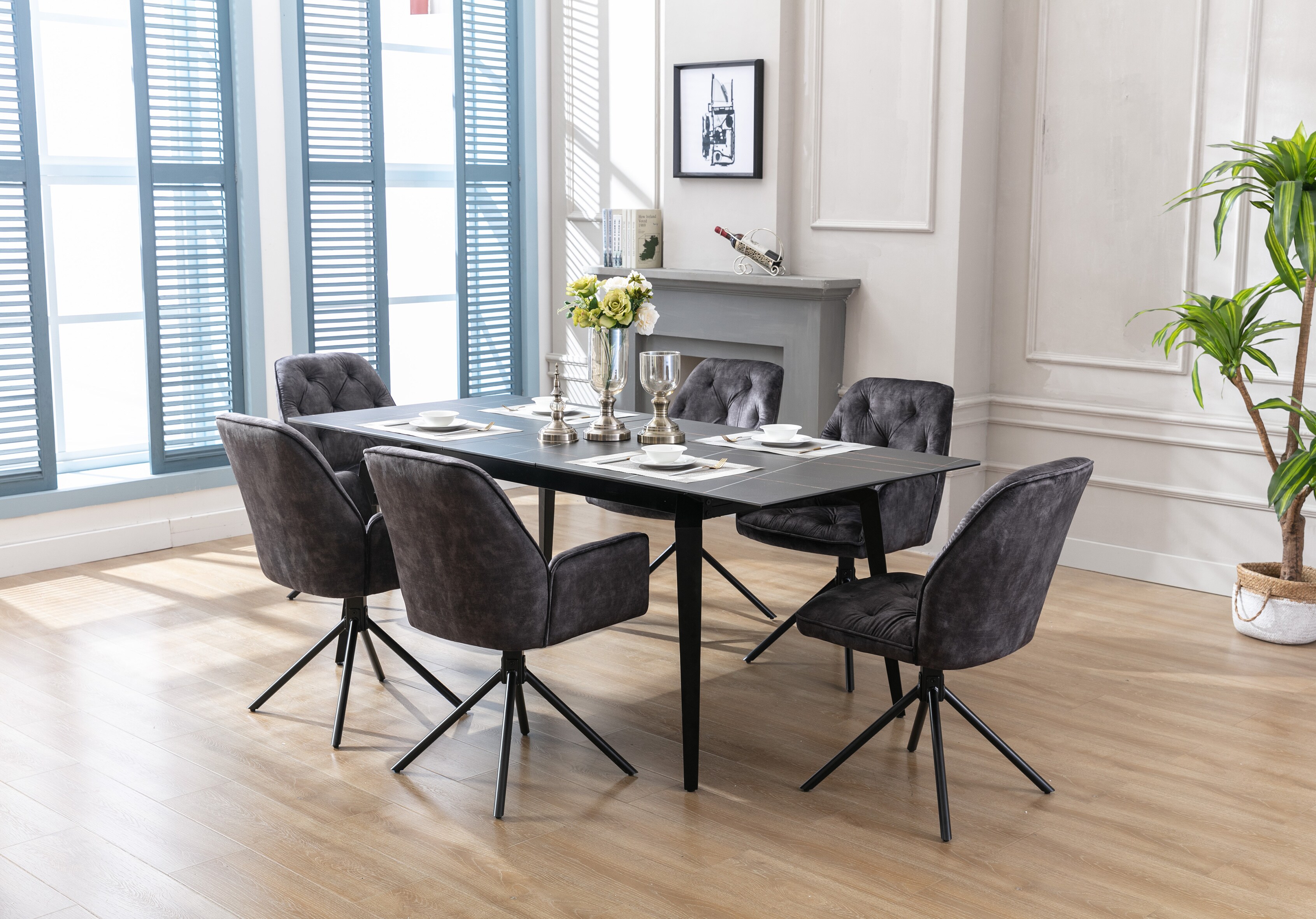 byLIVING Esszimmerstuhl SARINA, 2-er Set, Samtbezug anthrazit, Gestell schwarz