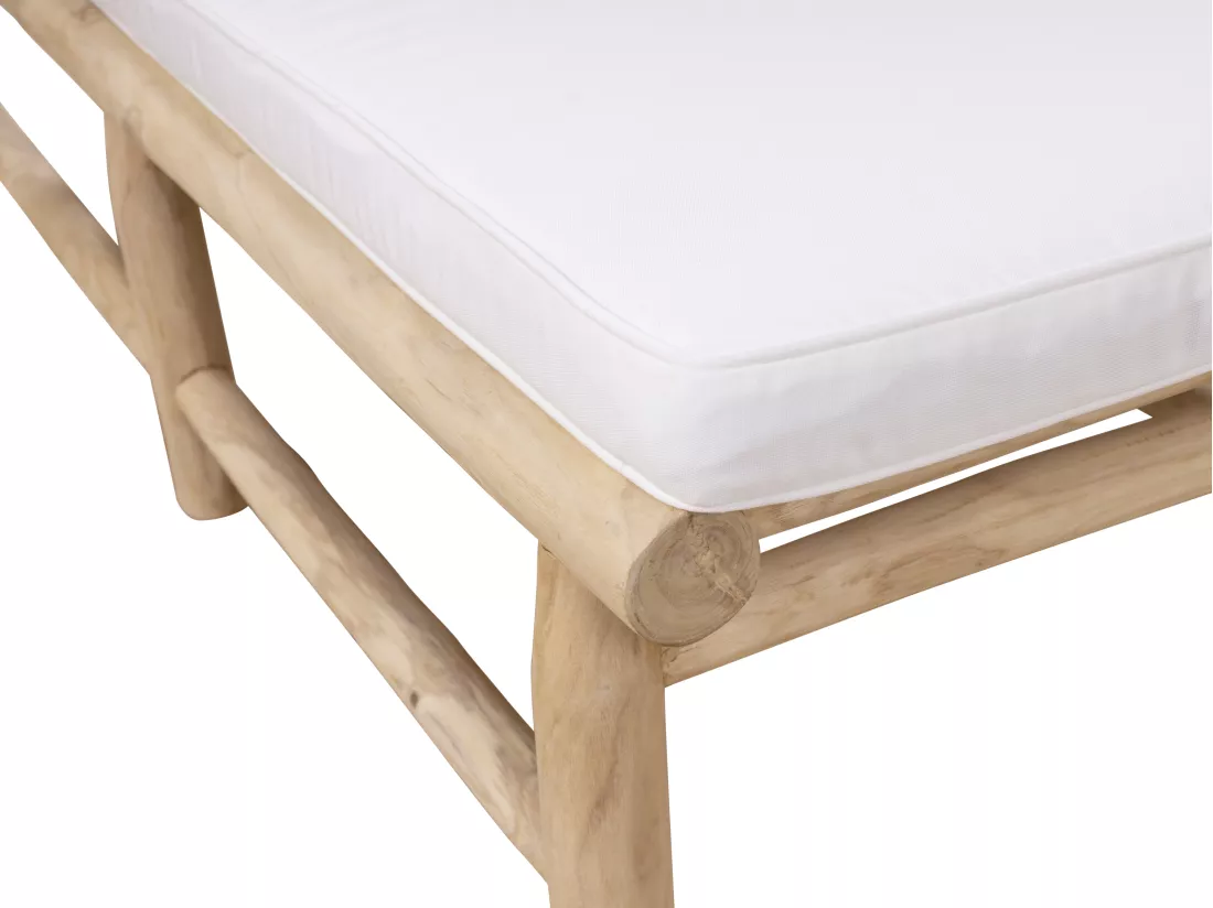 Bain de soleil en teck avec matelas - Naturel clair et blanc - TULUM de MYLIA