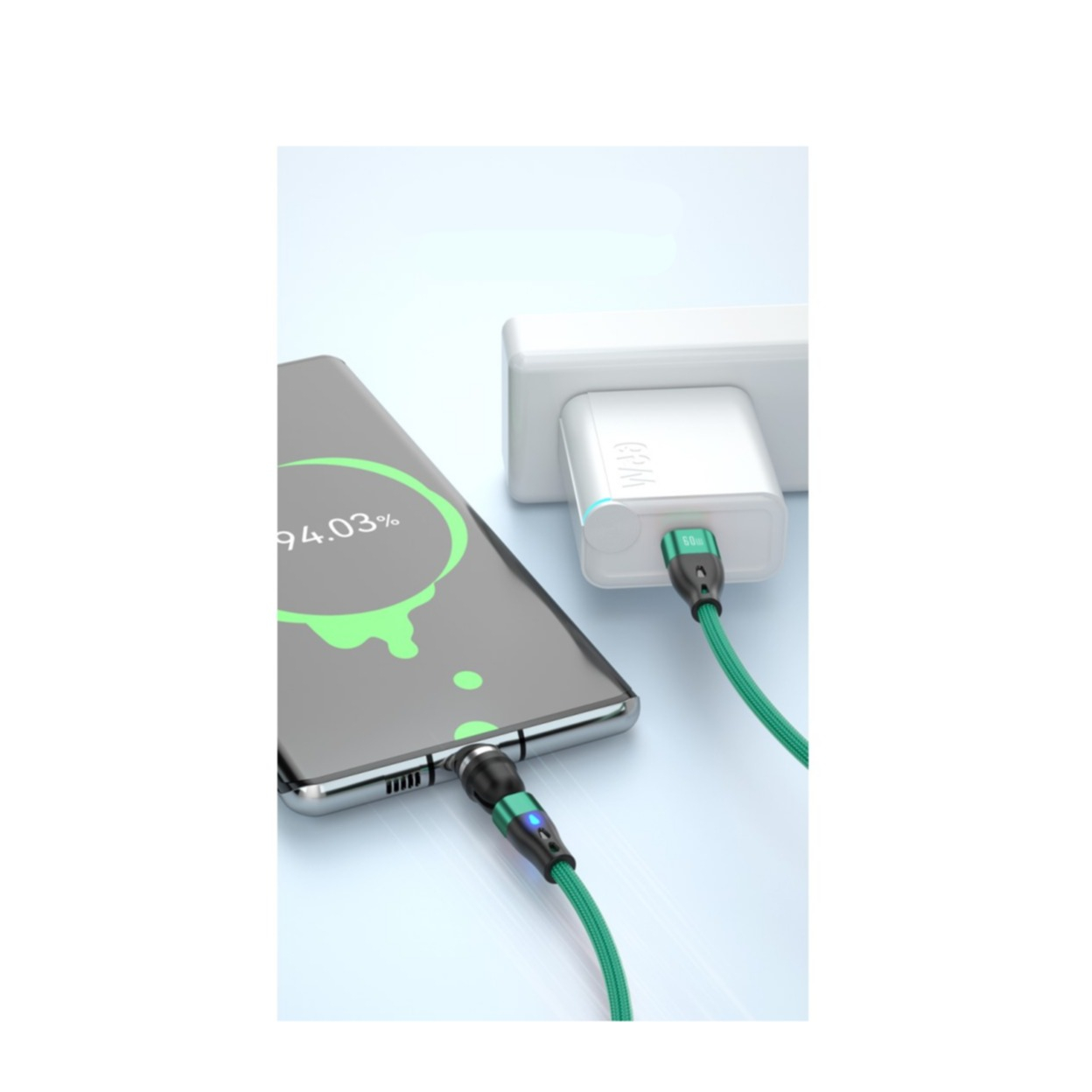 (1m) 60W 2in1 USB C auf USB C / Lightning Ladekabel Magnetisches 180° Datenkabel mit LED - Schwarz