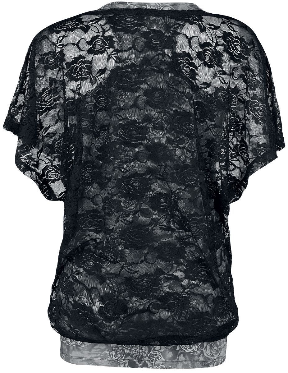 Haut Gris Avec T-Shirt En Dentelle Noire | Black Premium by EMP T-Shirt Manches courtes