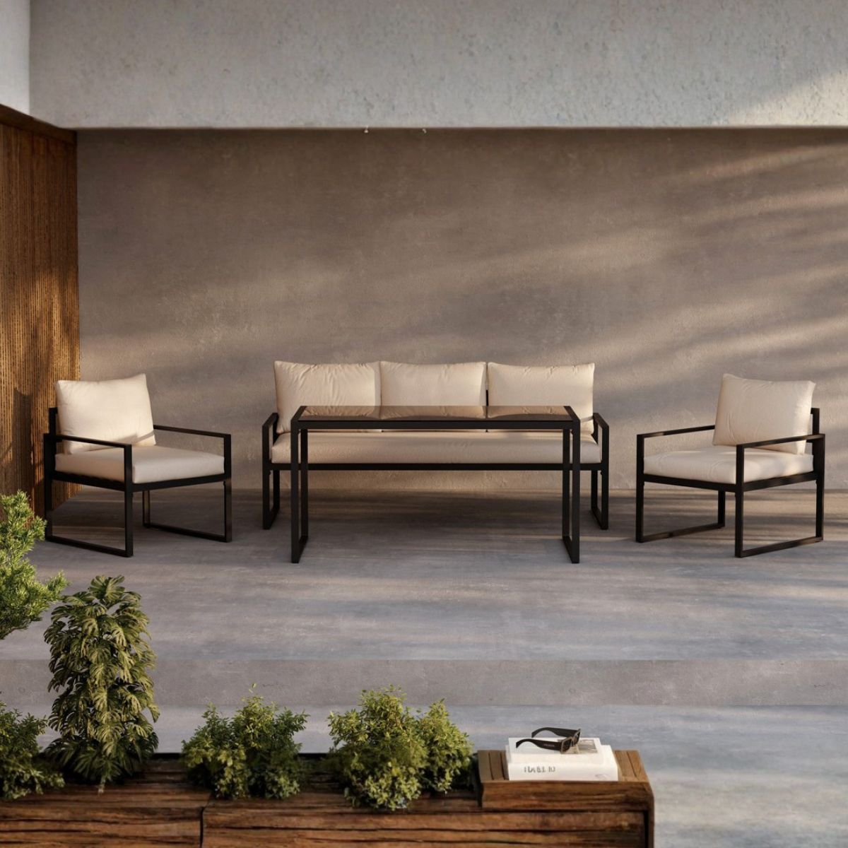 FjÃ´rd - Tuinset Zwart|Beige Staal - 69x179x66cm - Catania