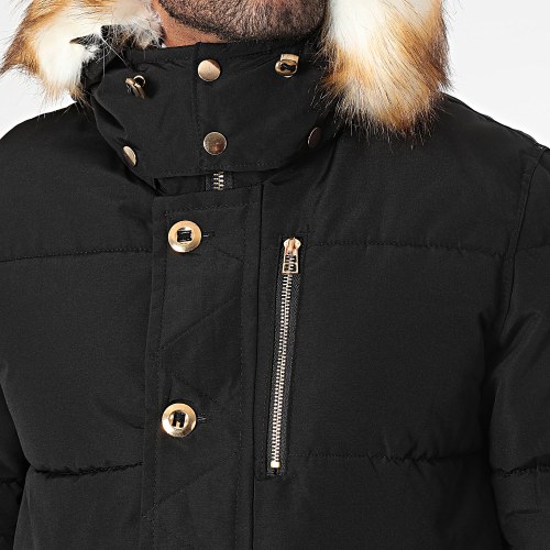 Doudoune Capuche Fourrure Noir Doré