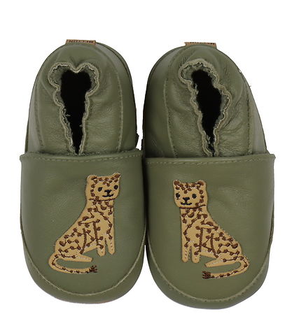 Melton Leder-Krabbelschuhe - Getrocknet Herb m. Leopard