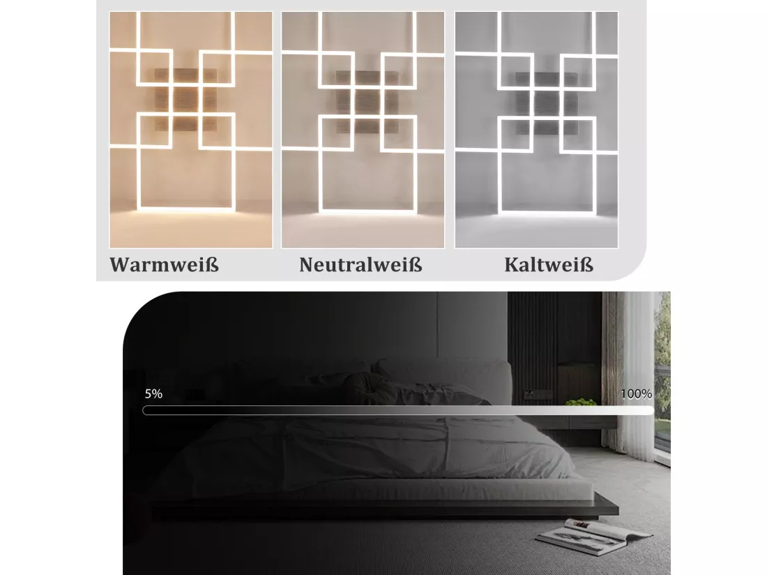 NETTLIFE Plafonnier LED Chambre Argent Dimmable 64CM 36W Géométrique Salon avec Télécommande