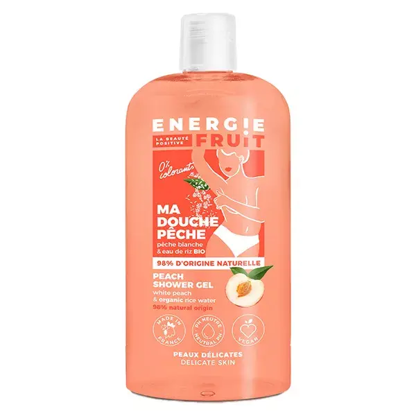 Energie Fruit My Shower Care para Pele Delicada, Gel de Banho com Água de Arroz Orgânico e Pêssego Branco, 500ml