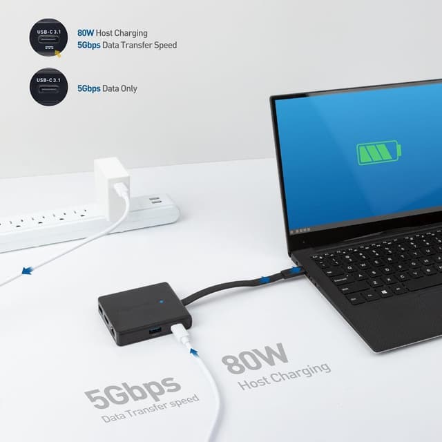 Cable Matters1 til 8 USB-C dockingstation HDMI 4K30Hz PD80W 2xUSB-C 5Gbps RJ45 Giga Lan Micro SD og SD-kortpladser