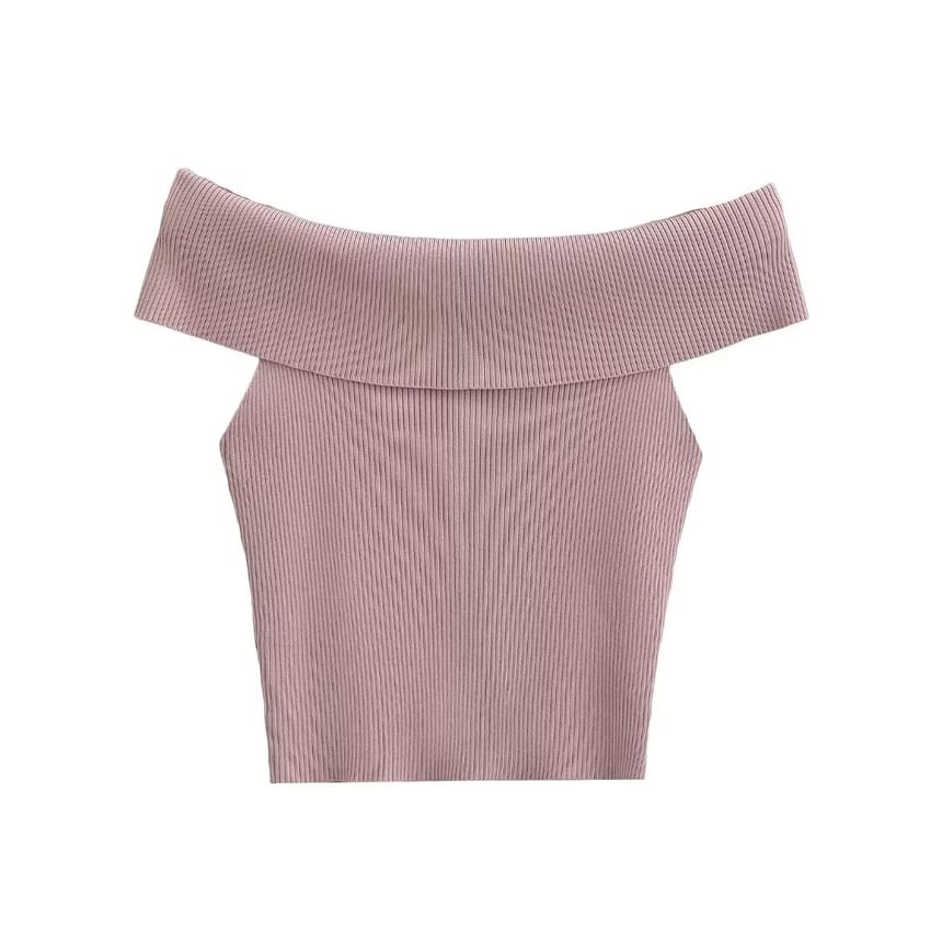 Hollahop - Off-shoulder top met korte mouwen en effen breisel