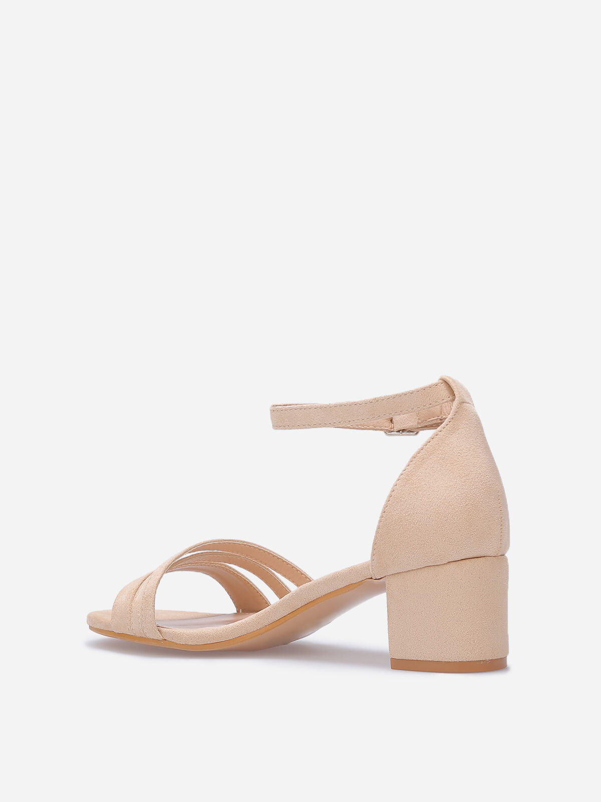 Sandales en suédine à fines brides et talon carré- Beige