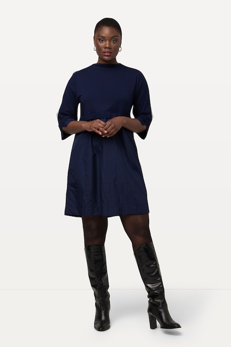 Midikleid, Lagenoptik, Taftrock, Stehkragen, 3/4-Arm