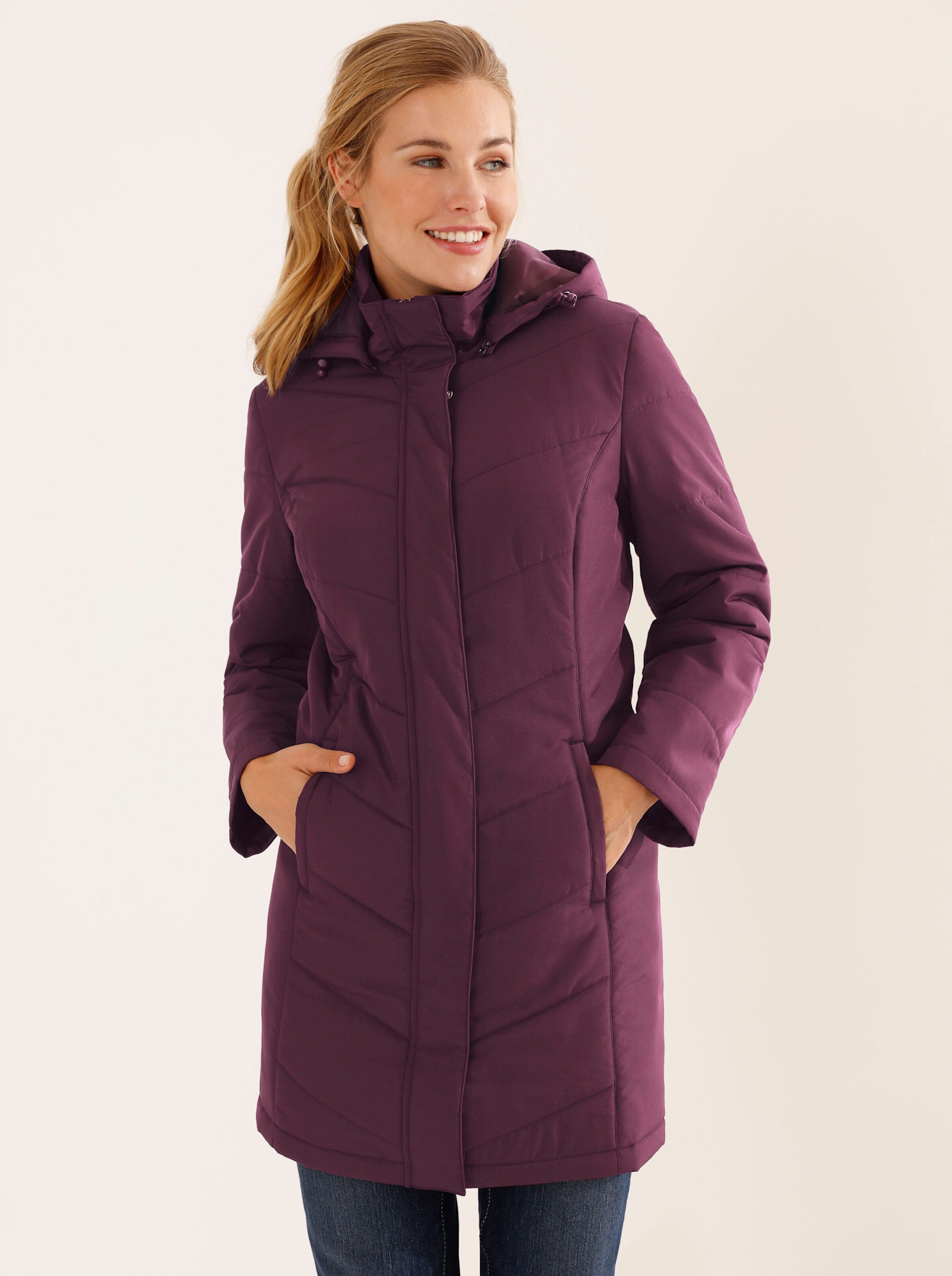 Longjacke mit abnehmbarer Kapuze