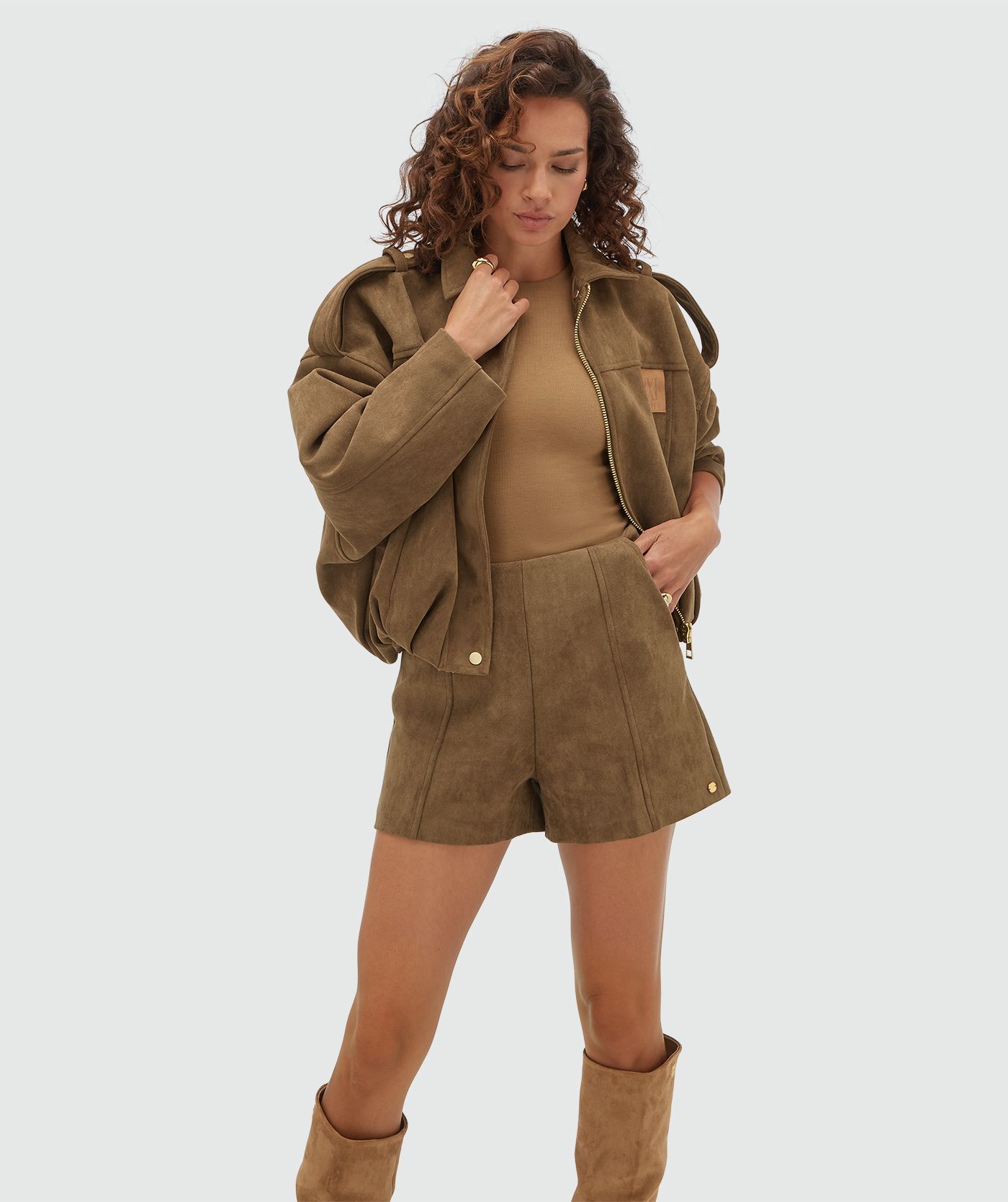 JV-VIK high waisted short van suedine - dark khaki