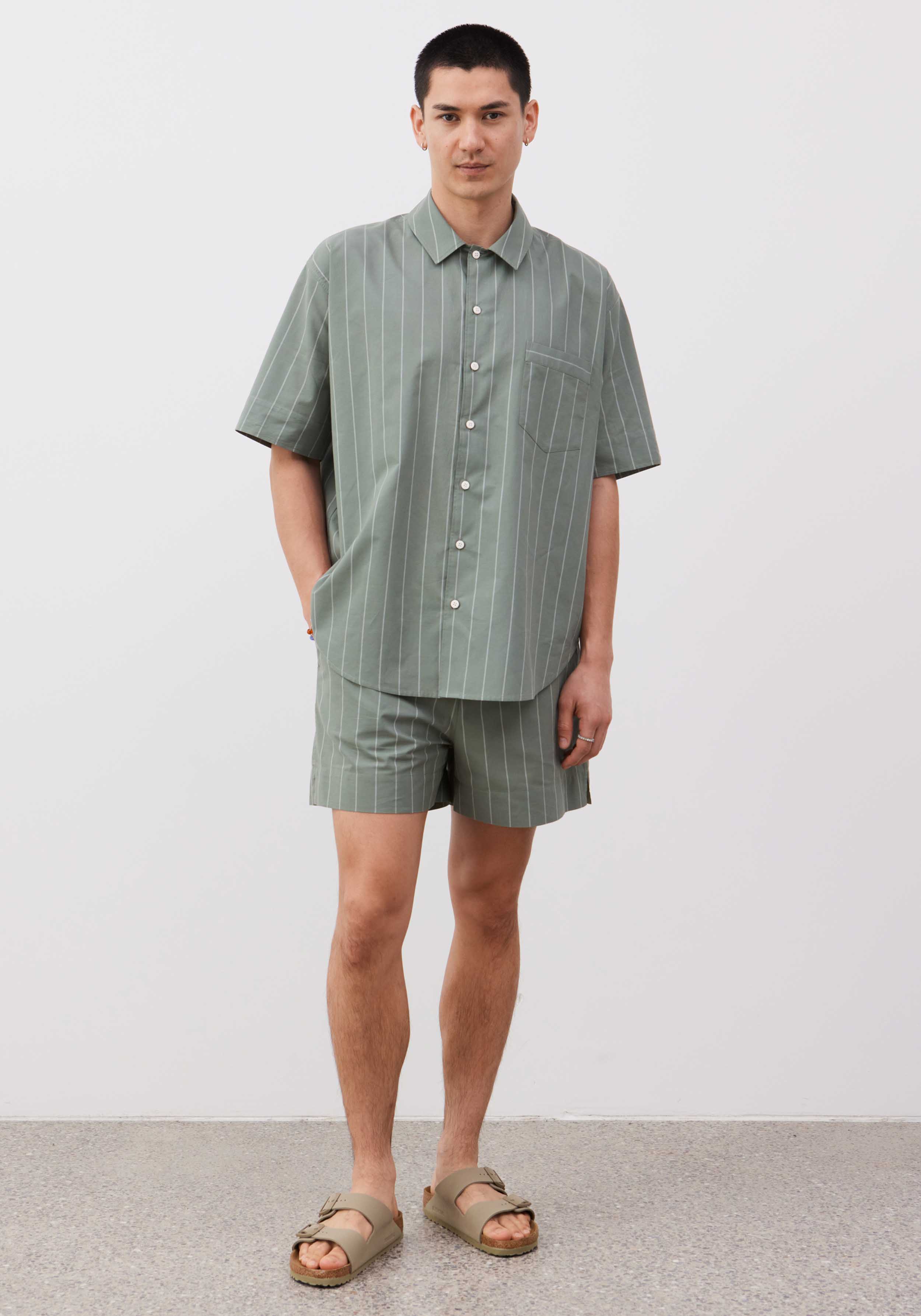 Lavie Kurzarmhemd John Striped Fichtengrün/Undyed