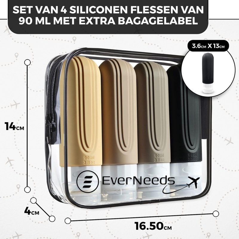 EverNeeds - Reisflesjes - Apricot - Siliconen - 4 Stuks