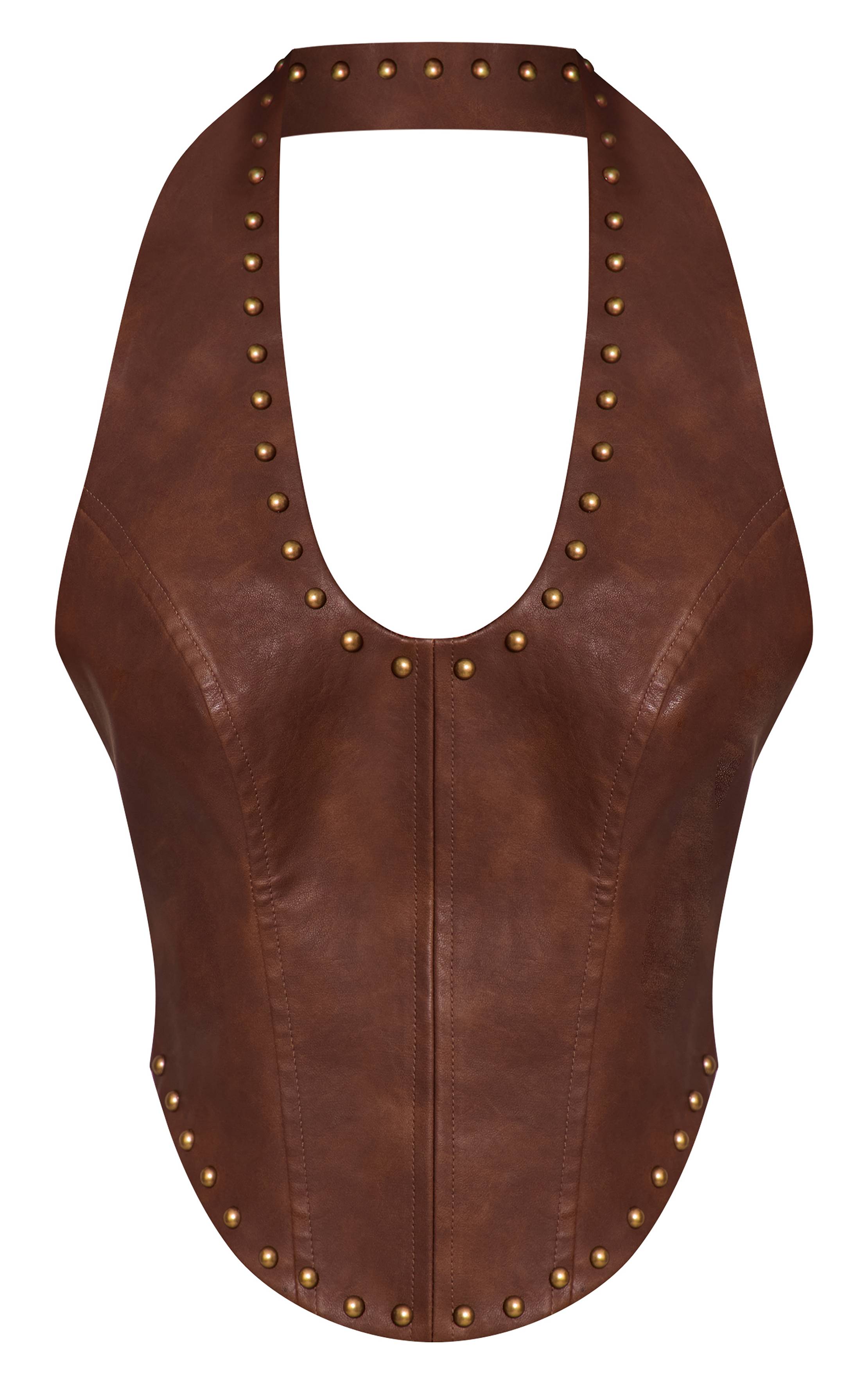 Chocolat Top Petite À Col Licou Avec Détails Cloutés