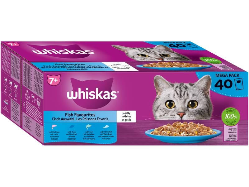 Whiskas Nassfutter Fisch Auswahl in Gelee 7 , 40 x 85 g Alleinfuttermittel für Katzen