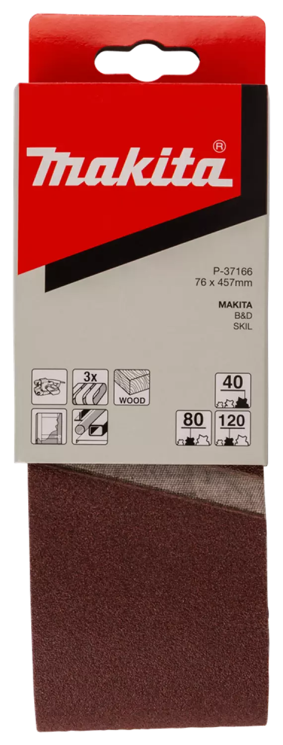 Makita P-37166 3 delige Schuurbandset Red - K40 / 80 / 120 - 76 x 457mm