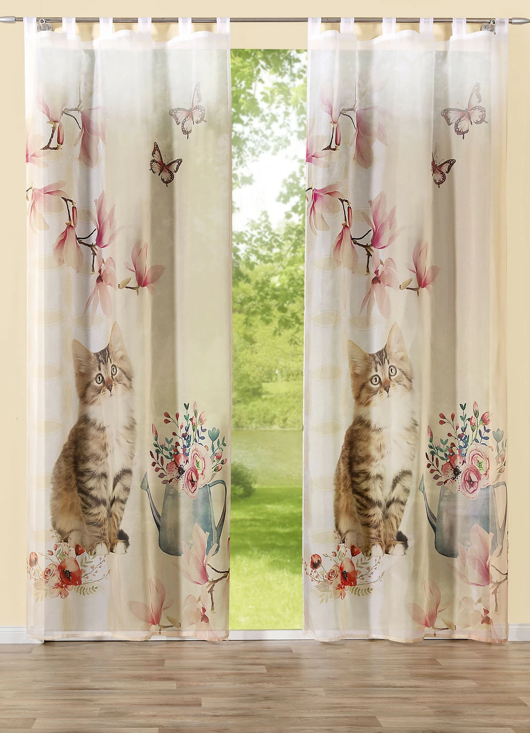 Digitalbedruckte Übergardine und Verdunkelungsschals mit Katzen-Motiv
