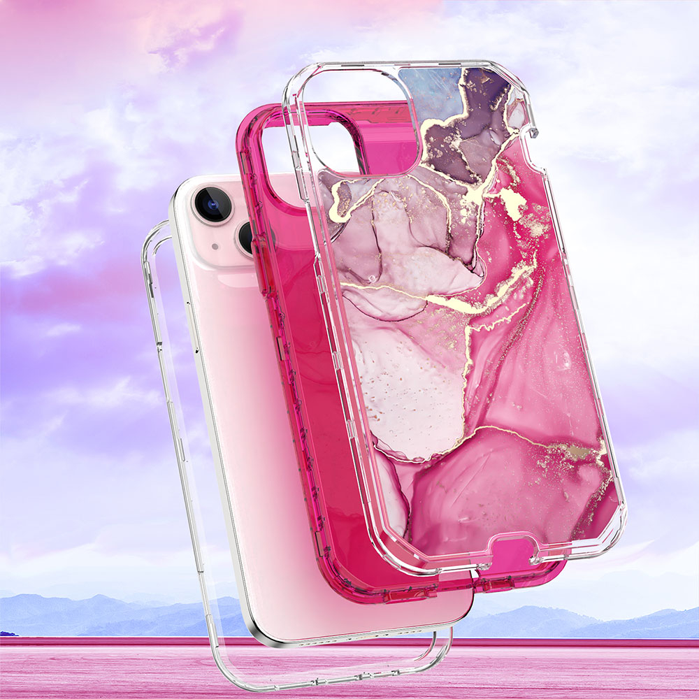 iPhone 15 Hybrid Hülle TPU Bumper mit Acryl Rückseite im Marble Marmor Design - Style 4