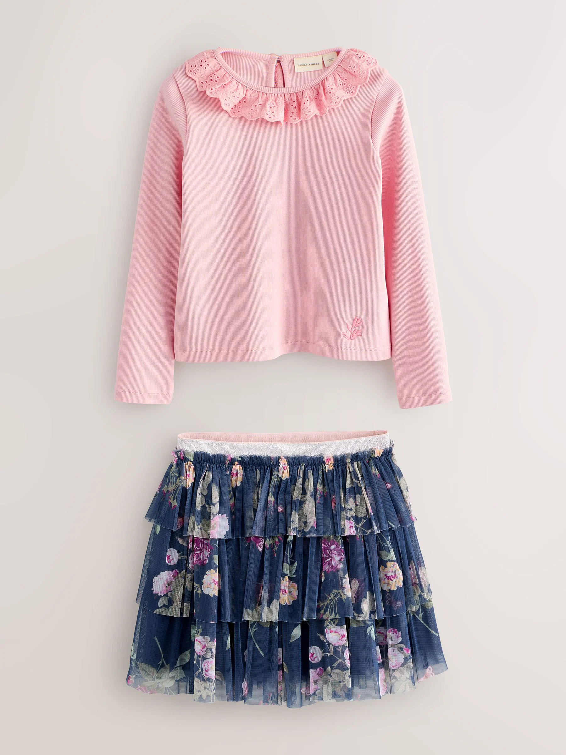 Laura Ashley Long Sleeve Ribbed Top and Skirt Set