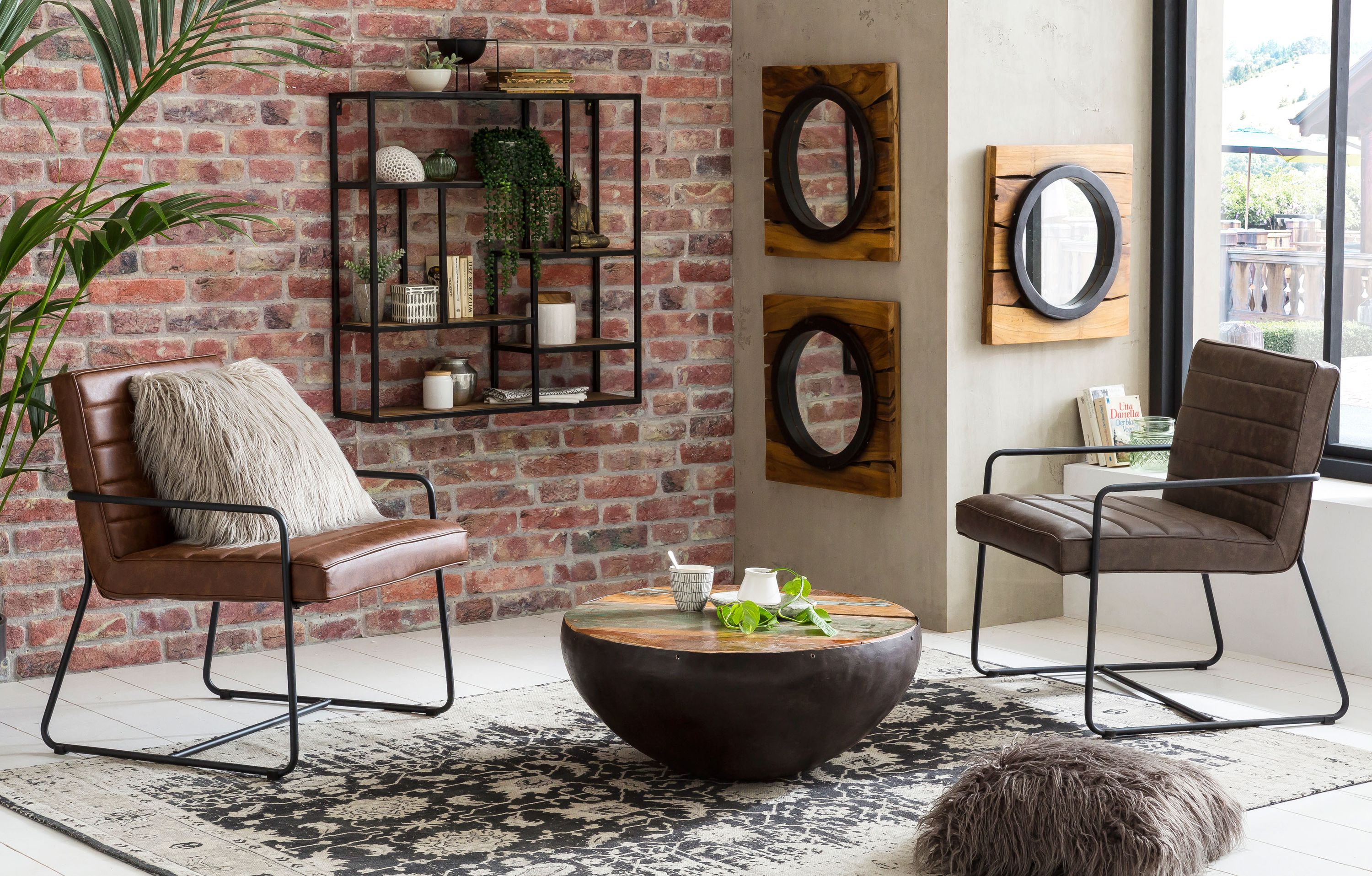 Standregal Panama Mangoholz Metall Bücherregal Wohnzimmer Esszimmer Regal Ablage