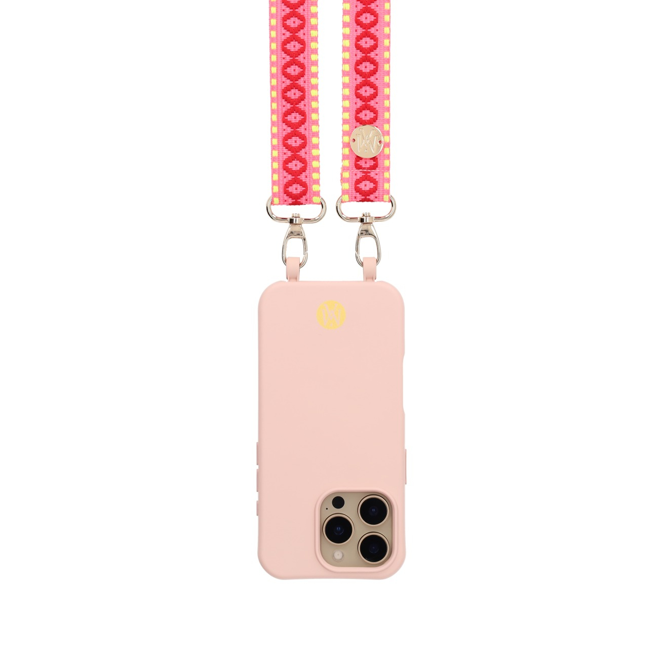 Handyband Handgemachtes Umhängeband für Handyhüllen Indian Gold - Base Fluo Pink / Red / Fluo Yellow Assos