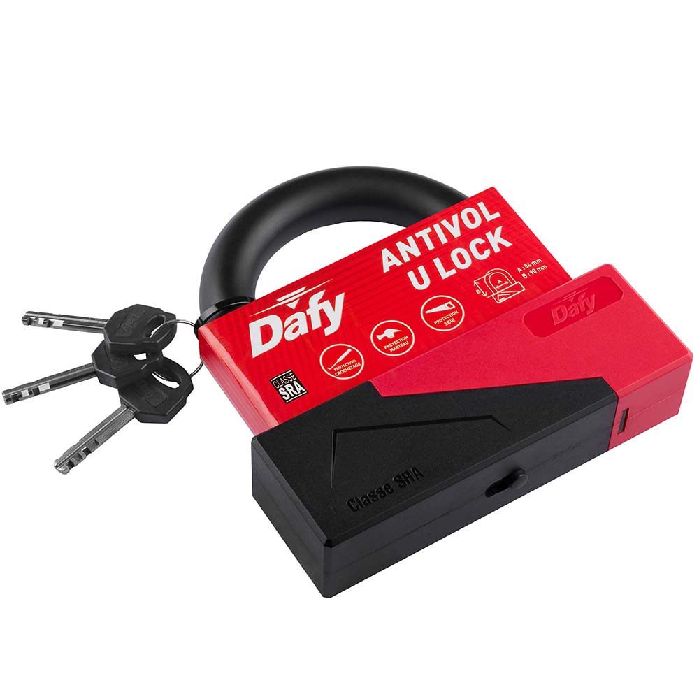 Dafy Moto - Antivol en U - 84 x 90 mm SRA Rouge / Noir