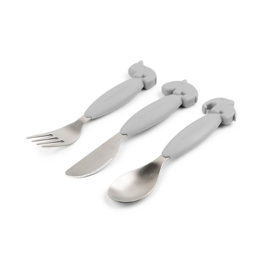 Lot de 3 couverts easy-grip Deer Friends gris - Ecru