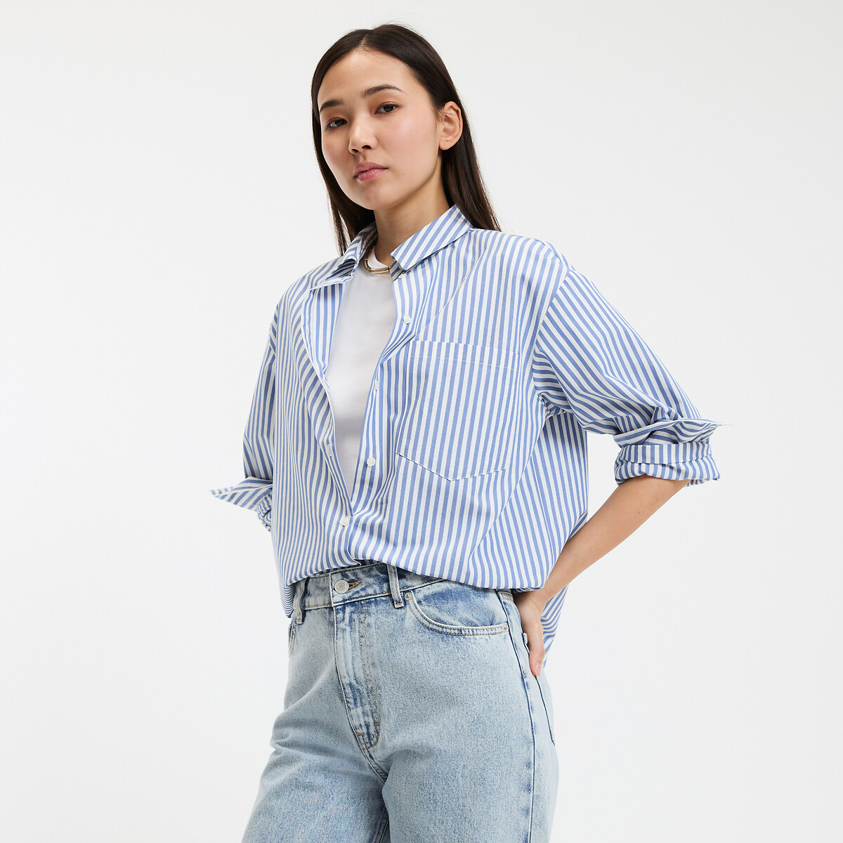 LA REDOUTE COLLECTIONS<br>Camisa listrada de algodão, Assinatura MARLÈNE