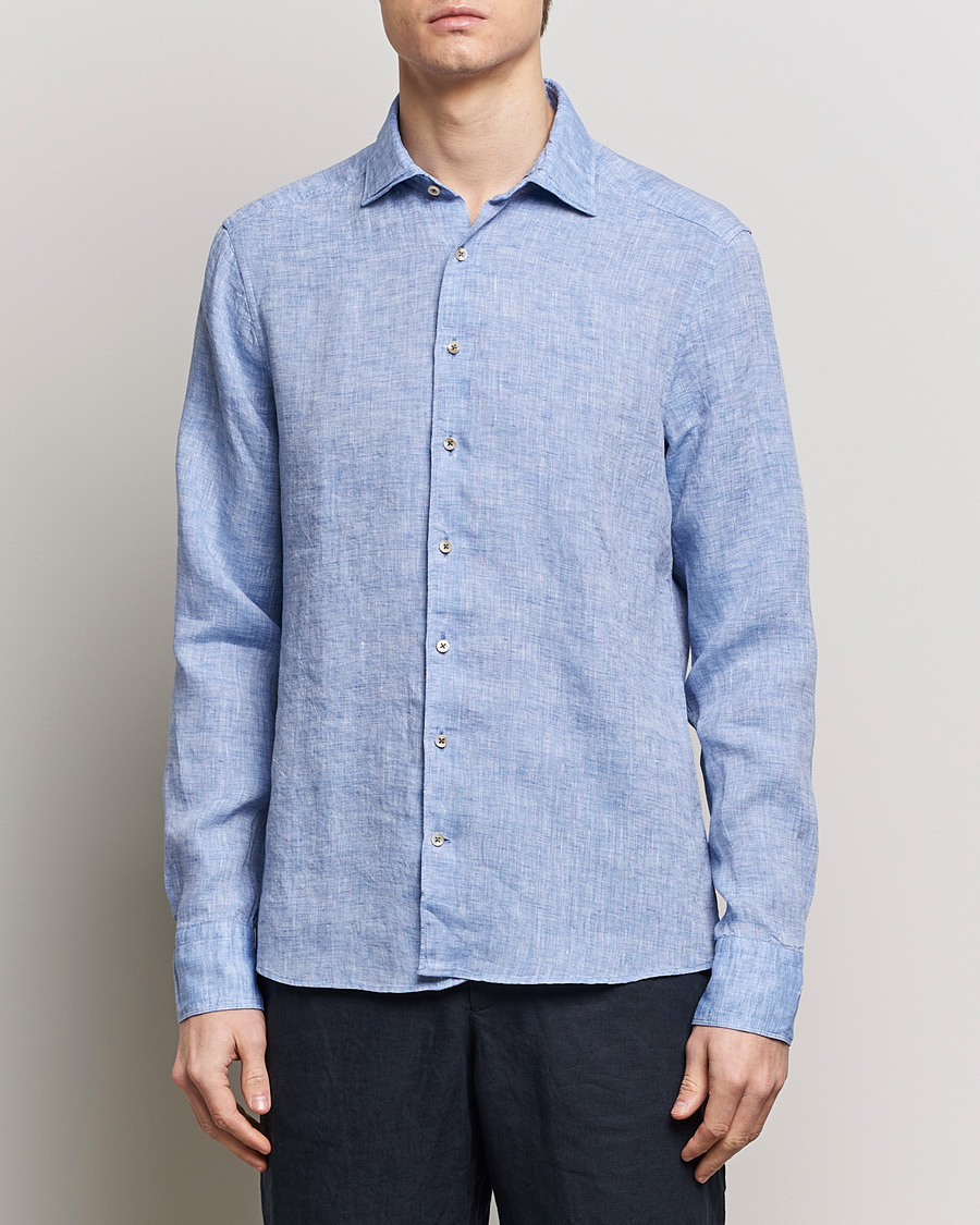 Stenströms Slimline Cut Away Linen Shirt Blue
