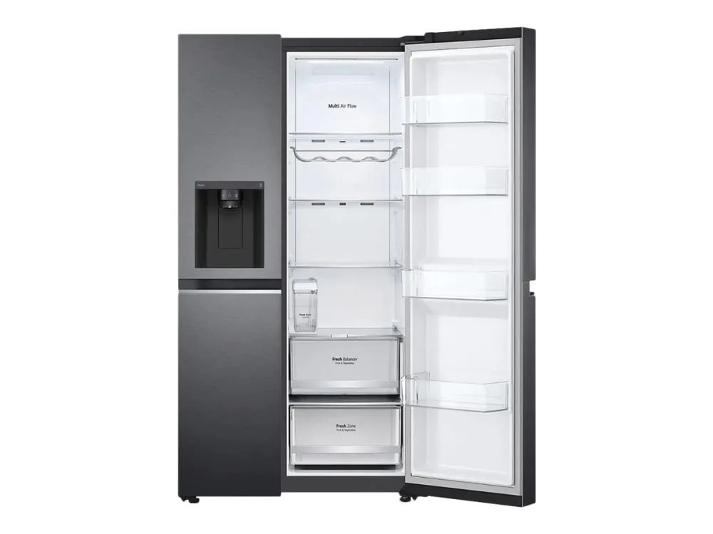 LG GSLV71MCLE - Køleskab/fryser - side-by-side med vanddispenser, isdispenser - Wi-Fi - bredde: 91.3 cm - dybde: 73.5 cm - højde: 179 cm - 635 liter - Klasse E - matsort stål