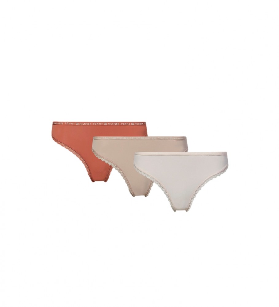 Conjunto de 3 tangas Tommy Hilfiger UW0UW02824 bege e laranja