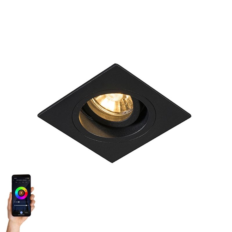 Smart inbouwspot zwart vierkant incl. Wifi GU10 - Chuck