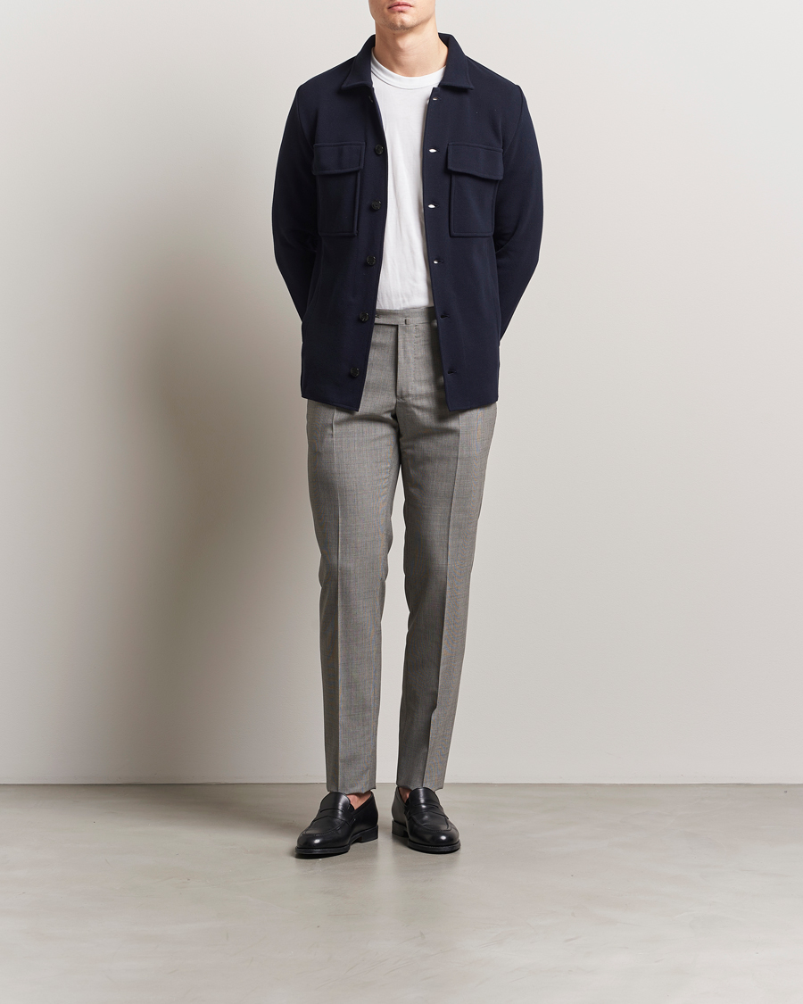 Incotex Slim Fit Micro Houndstooth Wool Trousers Light Grey