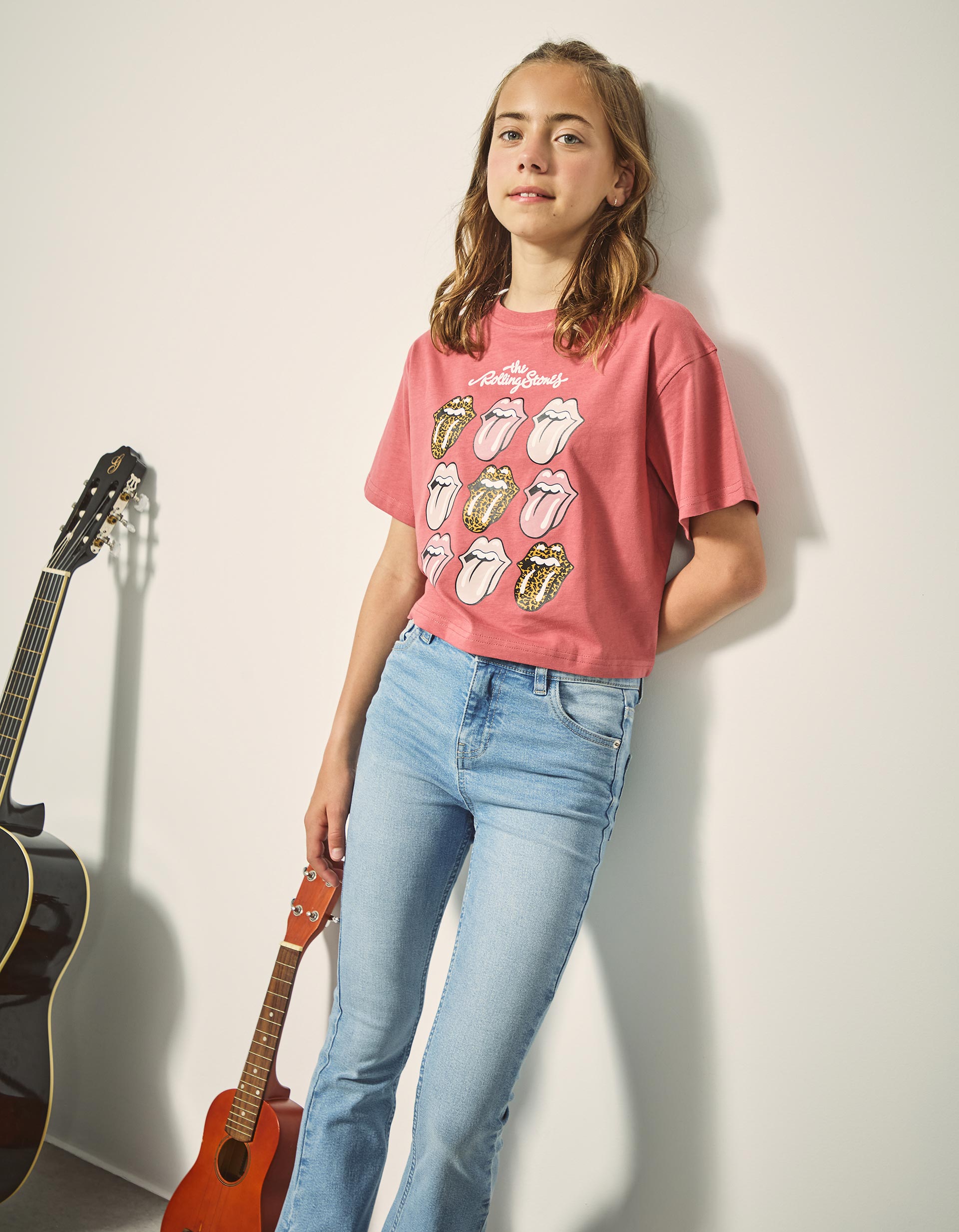 T-shirt 'The Rolling Stones', Menina, Rosa Escuro