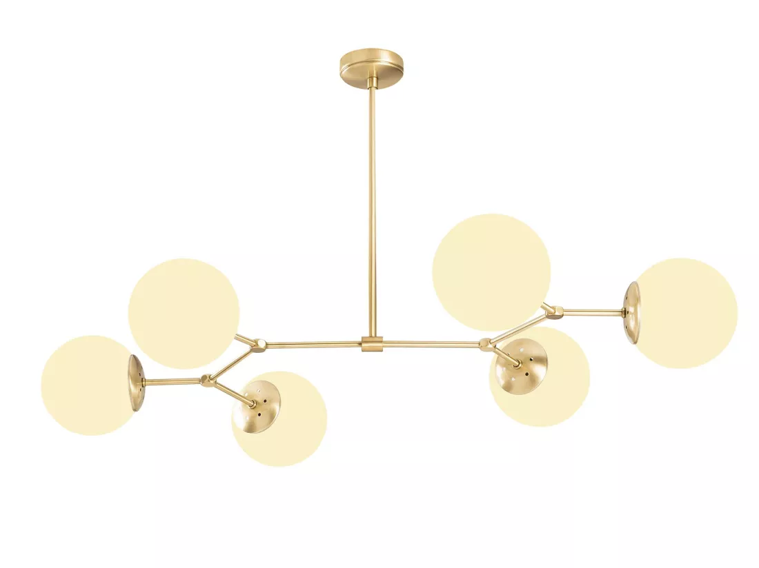 Lustre en métal - 6 globes - L. 100 x H. 52 cm - Doré et blanc - DAMAR