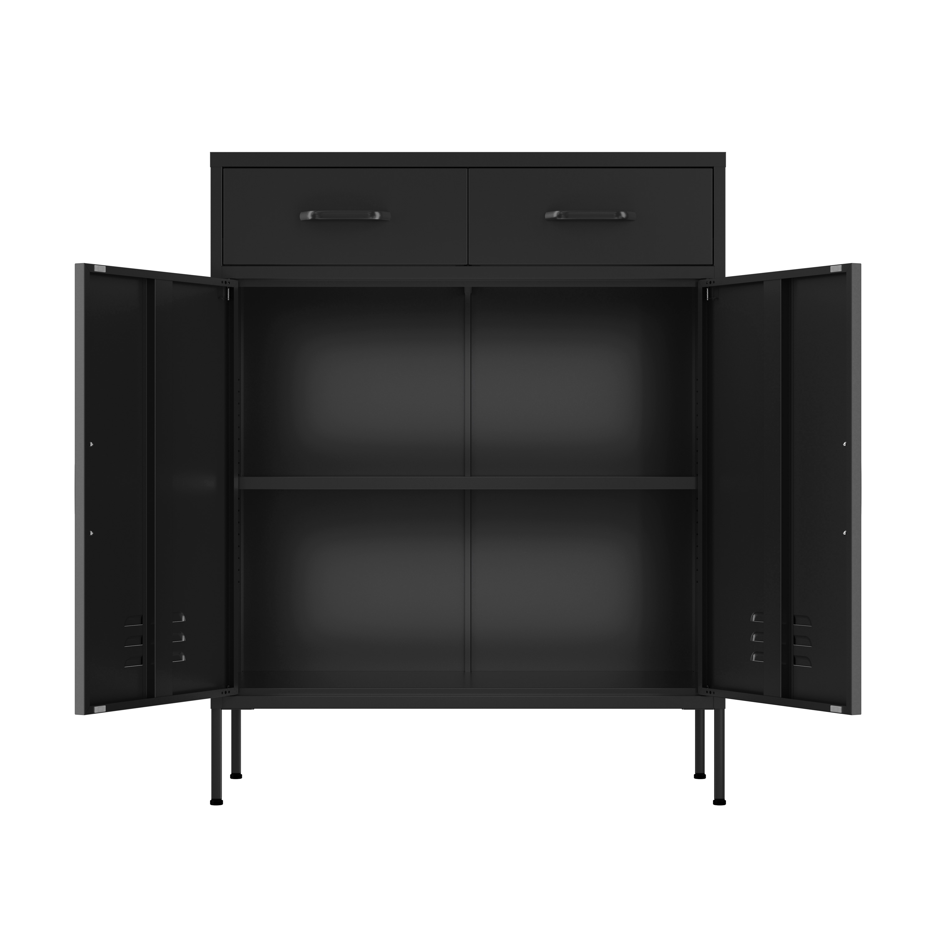 Kommode Metall KLAUS 2 Schubladen 2 Türen 80 x 101 cm schwarz