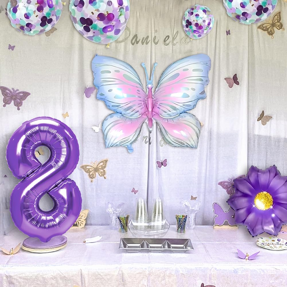 (7-tlg. Set) Zahlen Ballon Kinder Geburtstags Party Folienballon inkl. Latex Luftballons - Zahl 8 / Schmetterling