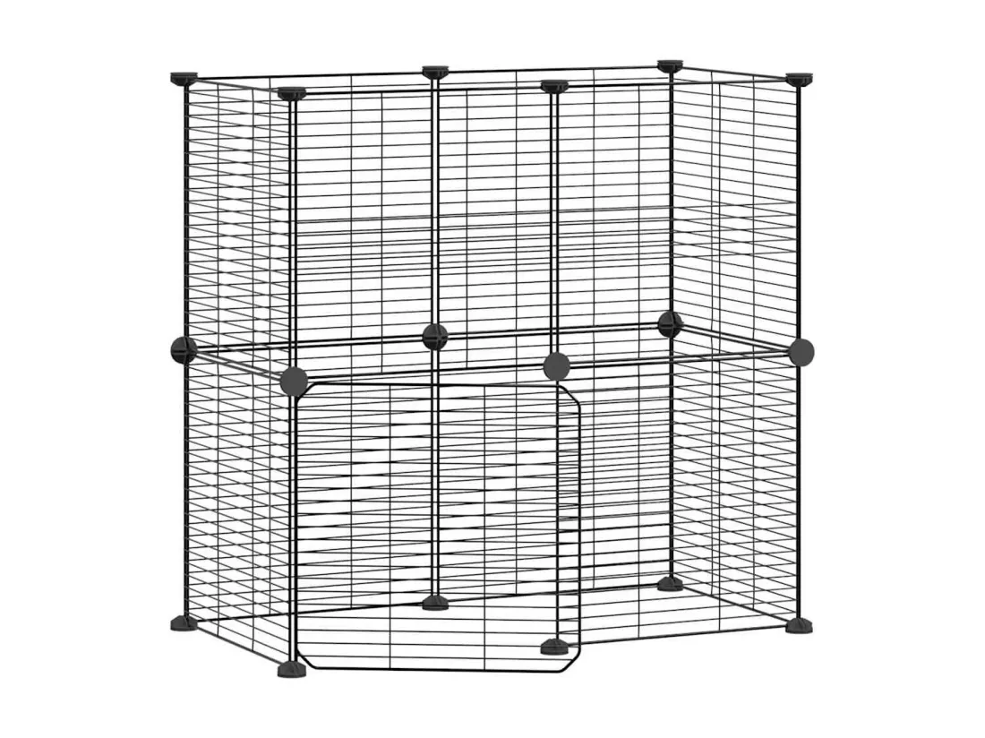 Cage animaux de compagnie à 12 panneaux et porte Noir 35x35 cm