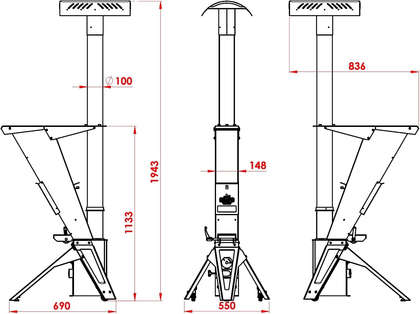 Babas Diamond Z Pellets Feuerrohr Pelletfackel Feuersäule 200 cm 12 kW Schwarz Metal Outdoor Terassenheizer Heizpilz