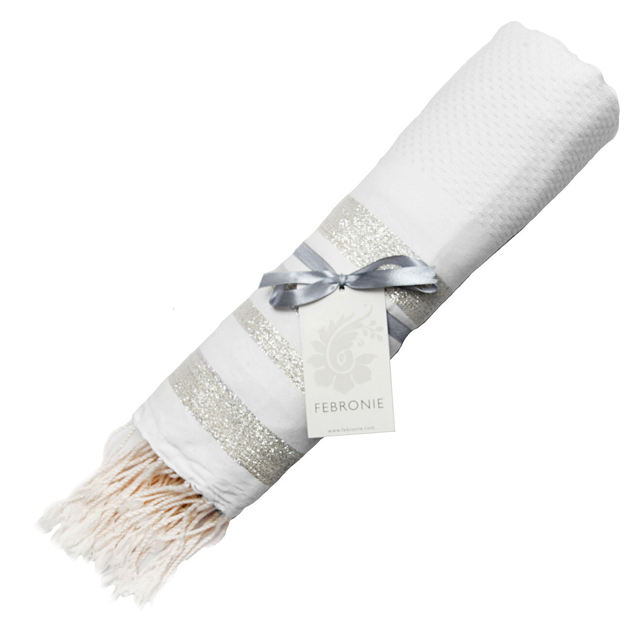 Febronie Fouta Nid d'Abeille Lurex Hamptons blanc/argenté - 100x200 cm