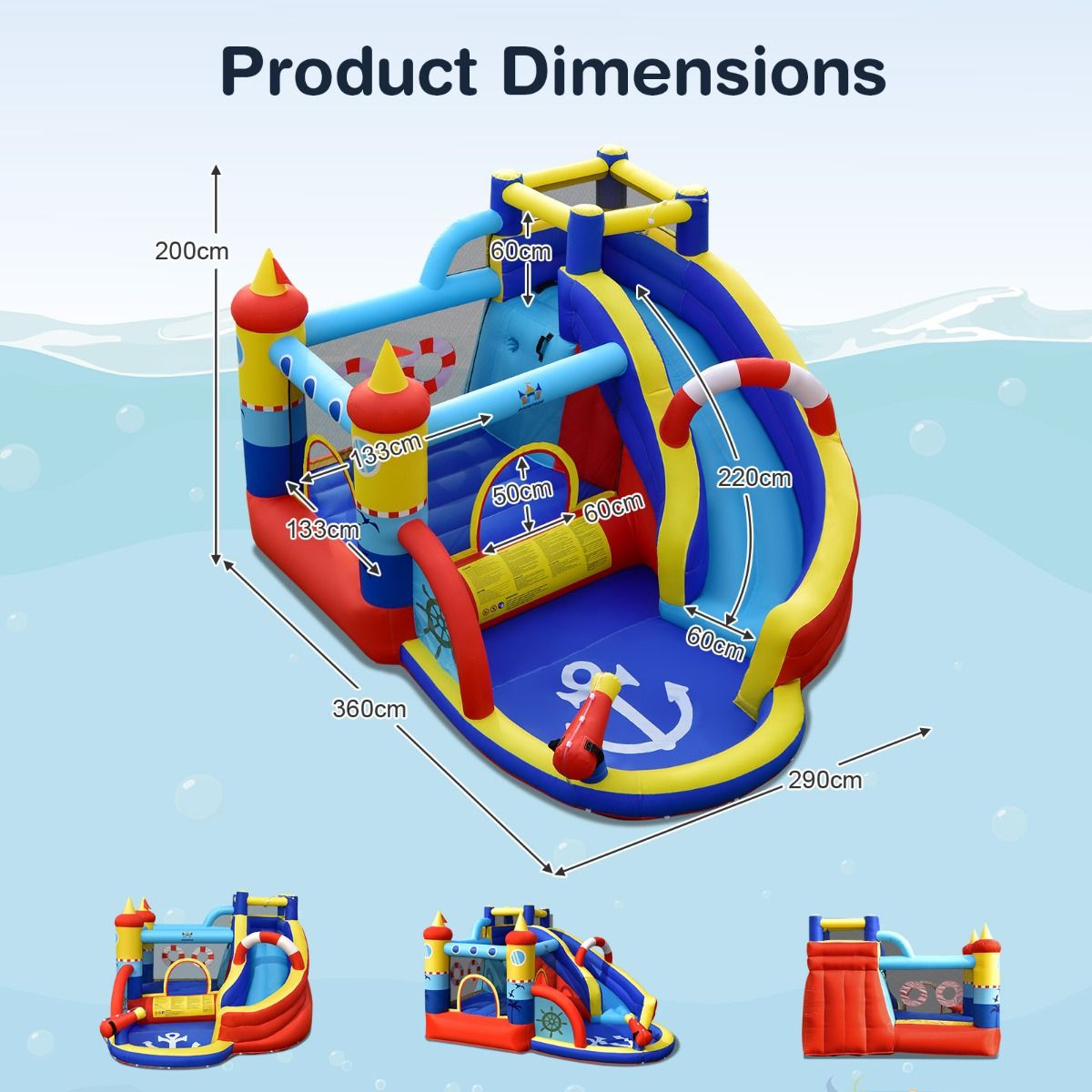 Château Gonflable Style Bateau avec Toboggan Incurvé Zone de Saut Mur d'Escalade avec Gonfleur 450 W - Lidl-Manfred