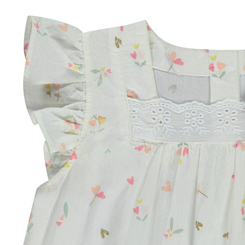 Ensemble 2 pièces avec tunique imprimé fleurs pour bébé fille - Ecru