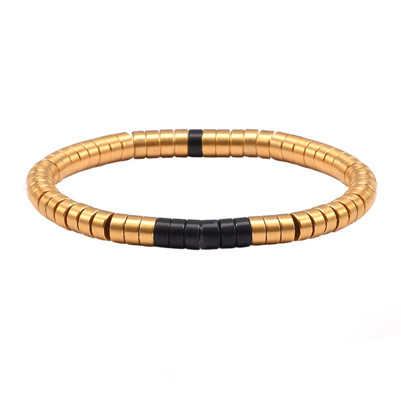 Bracelet Heishi Métal Série Acier Doré Et Noir Mat-XS-14cm
