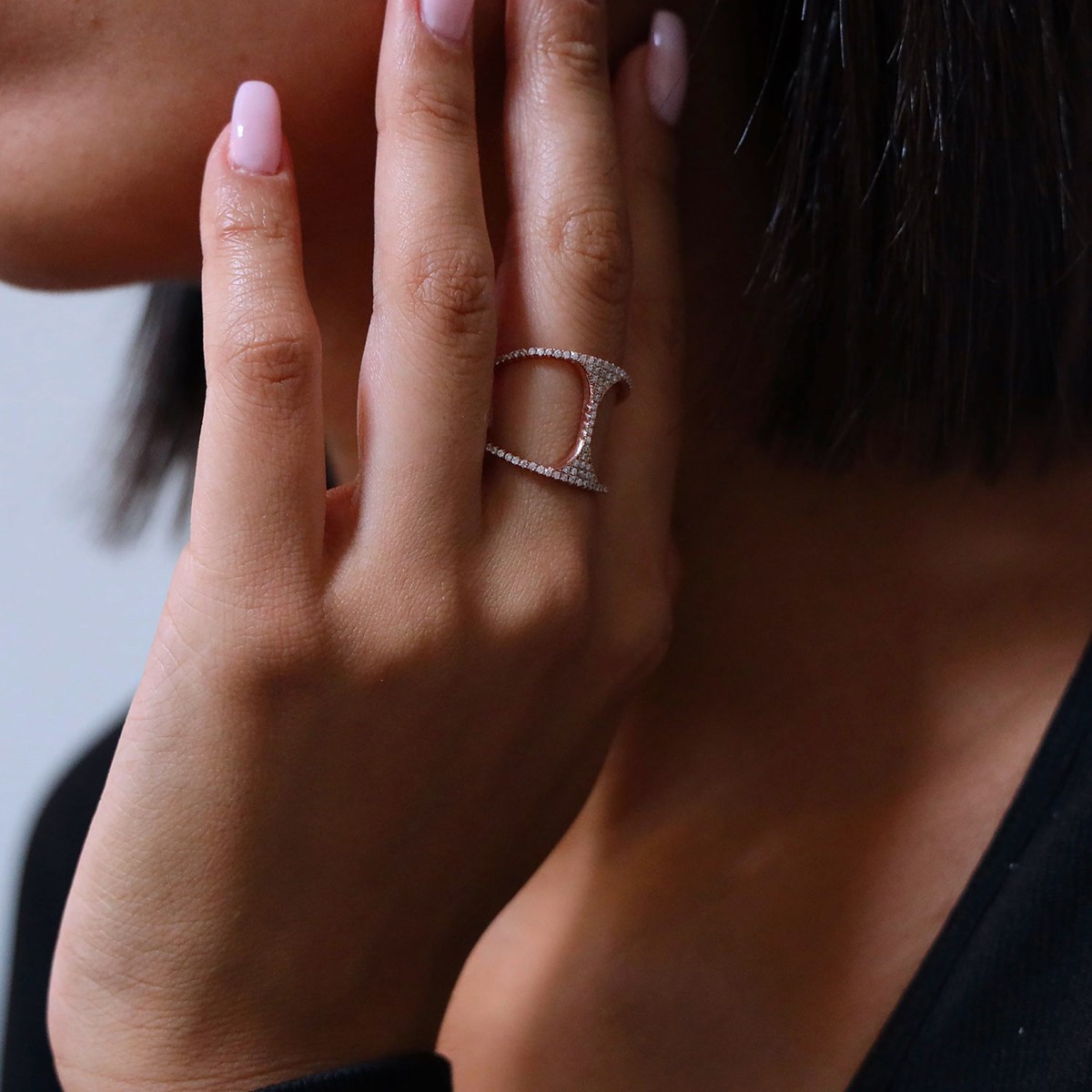 Bague Ronde Double Anneaux Rose