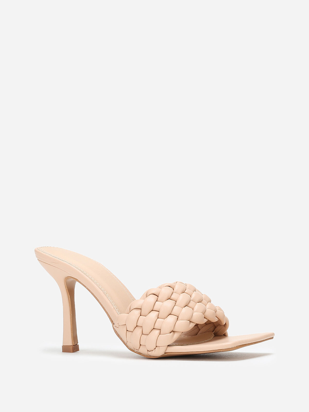 Mules à bride matelassée et tressée- Beige