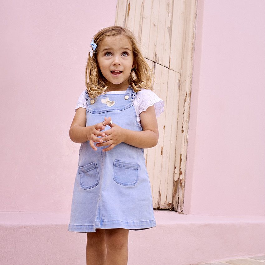 Robe salopette à cœurs dorés pour bébé fille - Bleu
